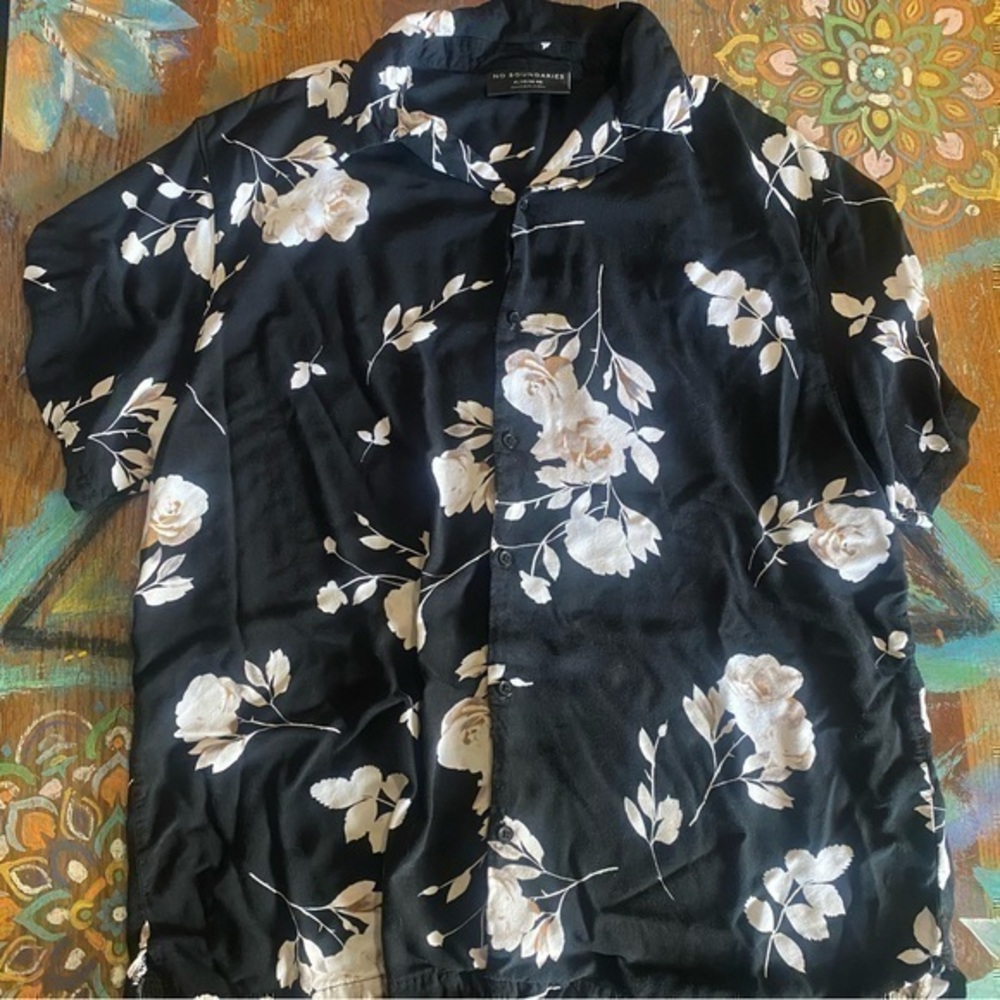 No Boundaries Men's Short Sleeve Printed Rayon Shirt Size XL